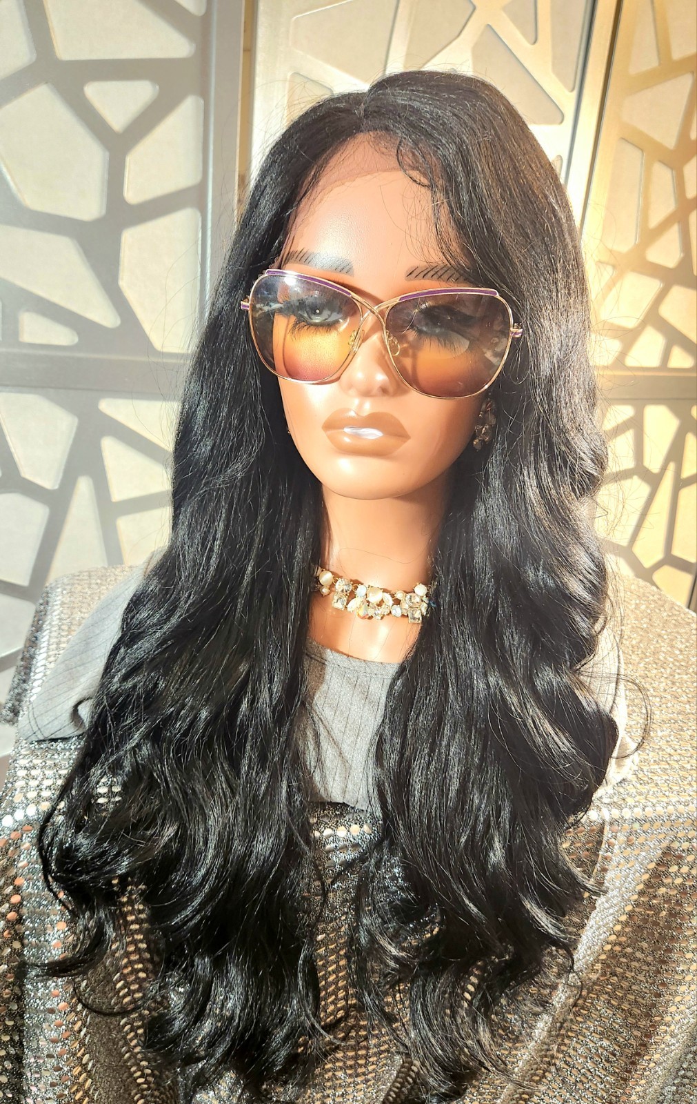 Lace Front Wig Black Long Wig Wavy Black Wig Human Blend Loose Wave Bodywave