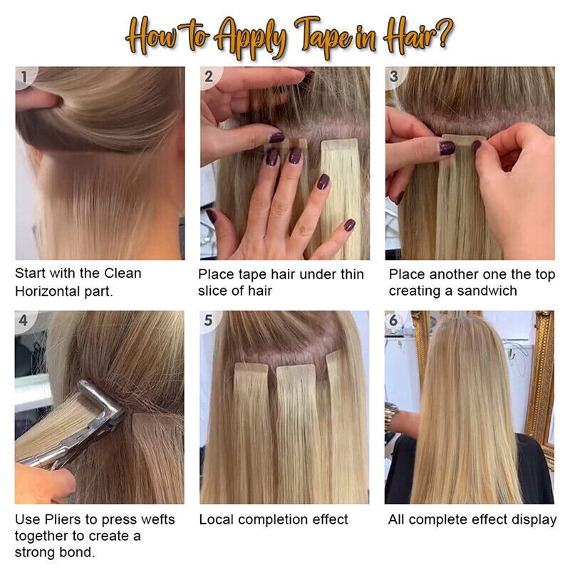 Tape in Human Hair Extensions Skin Wefts Premium Remy Hair Highlight BlondeWomen