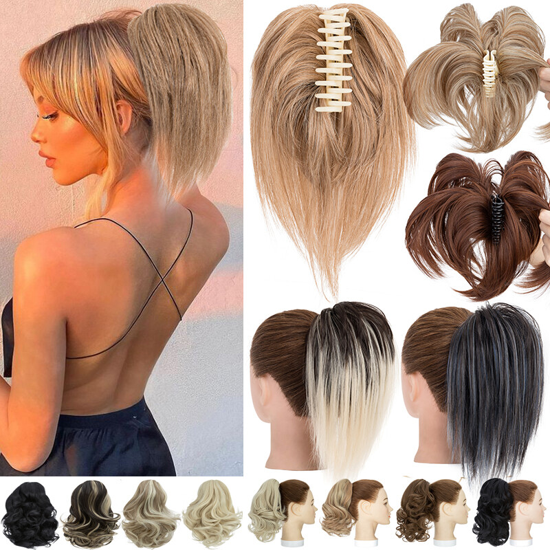 Extra Thick Claw Clip On Messy Bun Hair Piece Ponytail Extensions Bendable Updo