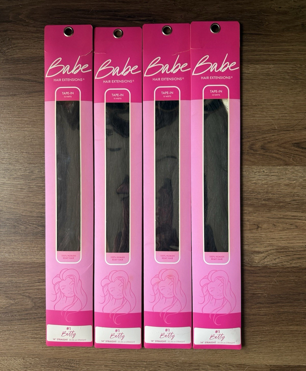 Babe Tape-In Hair Extensions 14in Straight Remy Human Hair Black #1 Betty 10