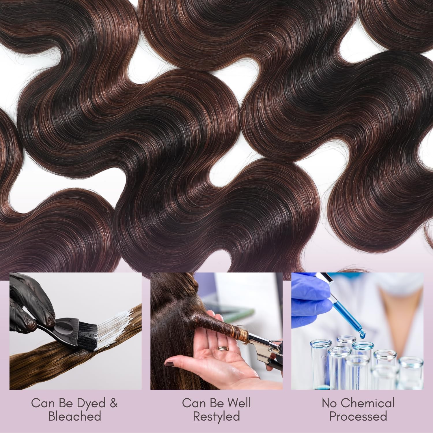 Auroo F2/4 Brown Highlight Body Wave Bundles Human Hair 10 12 14 Inch Soft 100