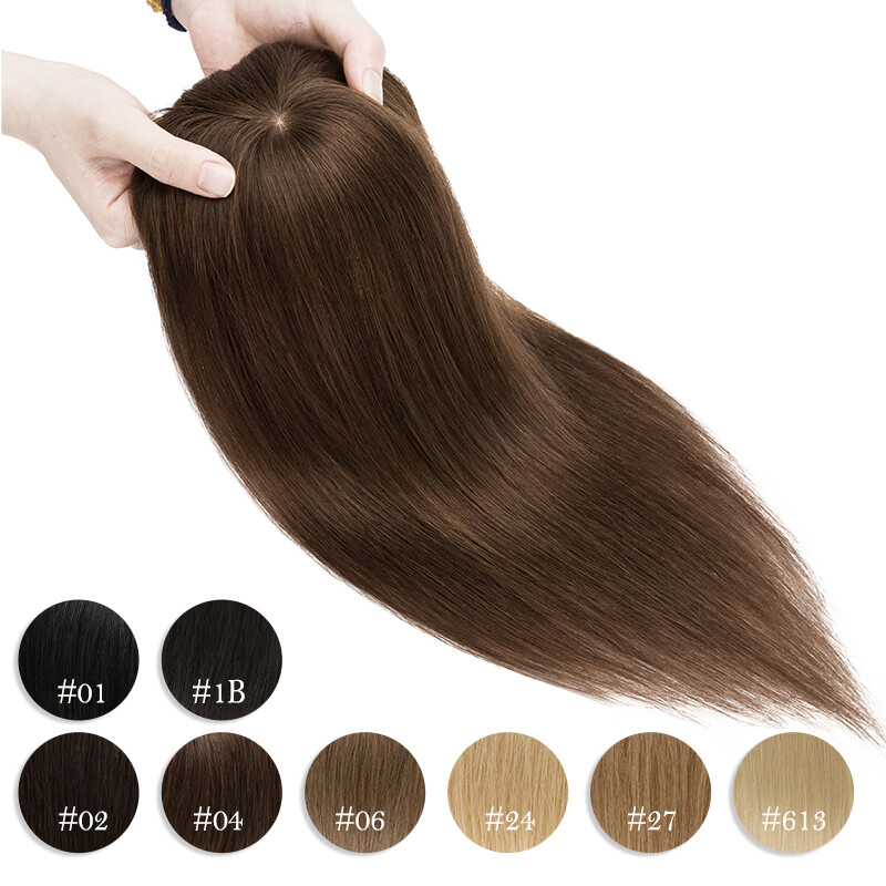 Clip In Top Real Human Remy Hair Topper Women Toupee Hairpiece Bangs Middle Part
