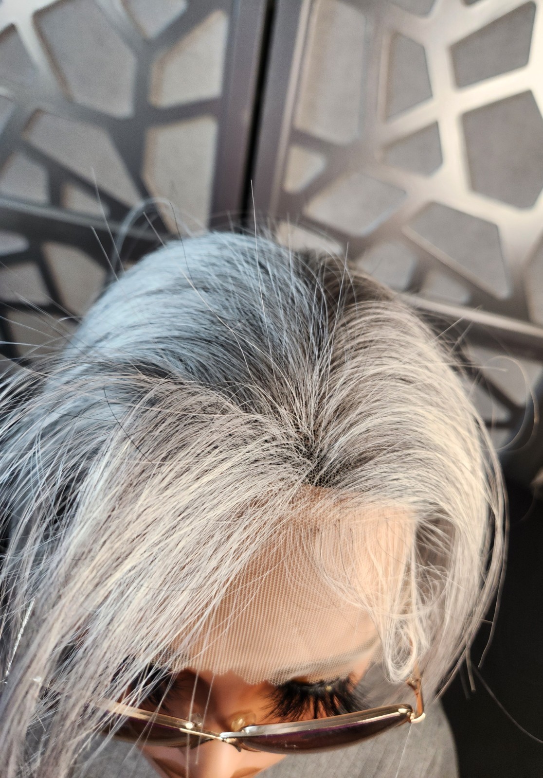 Discounted Gray Human Hair Wig Accidentally Cut Short in Back Lace Front Silver