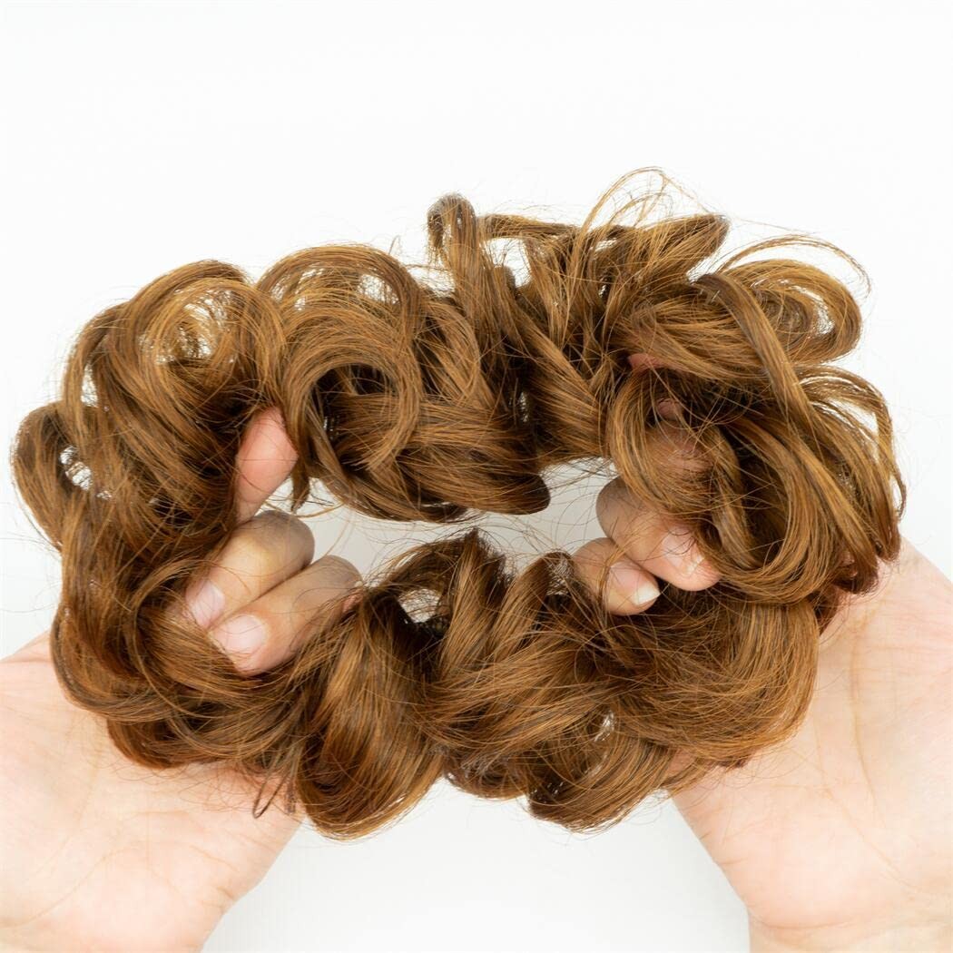 QTHQTFL 2pcs Messy Bun Hair Piece 2/30# (Dark Brown & Light Auburn Mixed)