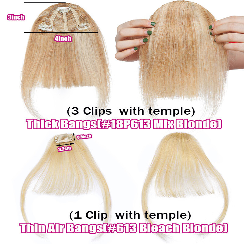 Women Real Remy Fringe Bangs Clip In Human Hair Extension Front Top Piece Blonde