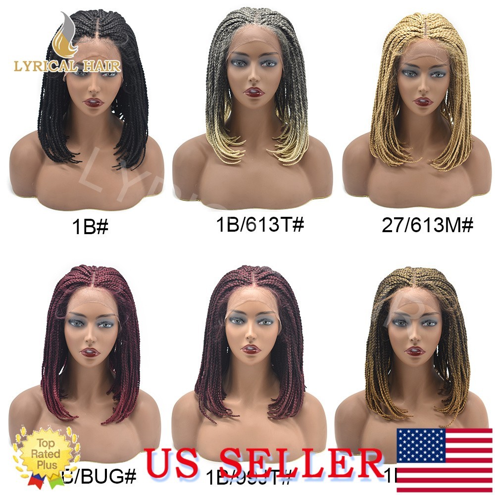 US Afro Box Braids Wigs Cornrow Lace Front Braided Wig For Black Women Synthetic