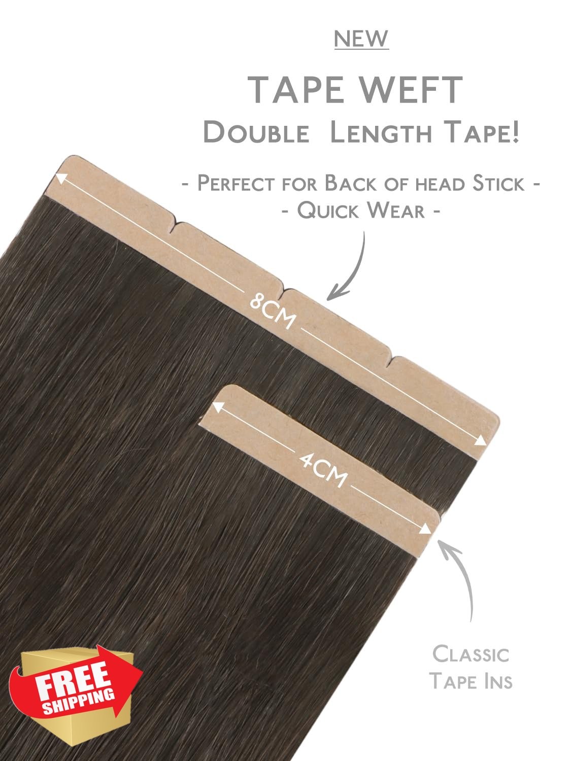 Wennalife 8cm Tape In Hair Extensions 18 Inch 50g 10pcs Cool Dark Brown