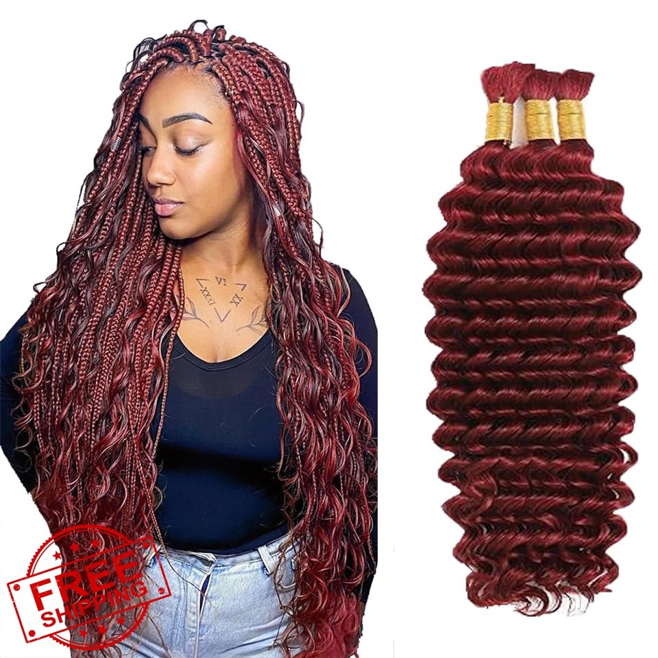 SeeGovie 3 Bundles 16 Inch #99J Wine Red Deep Wave Braiding Hair