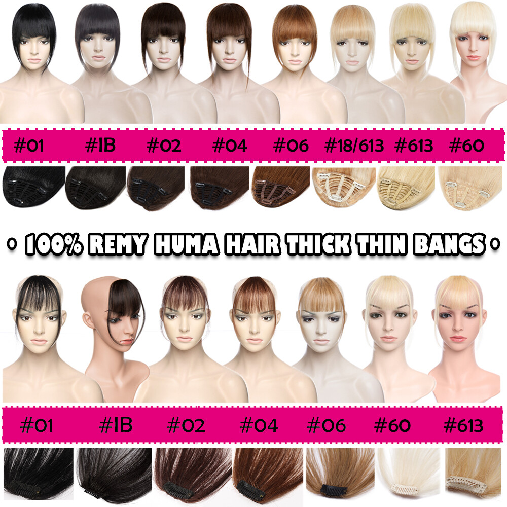Real 100% Human Hair Bangs Extensions Clip In Thick Fringed Hairpiece Neat Front