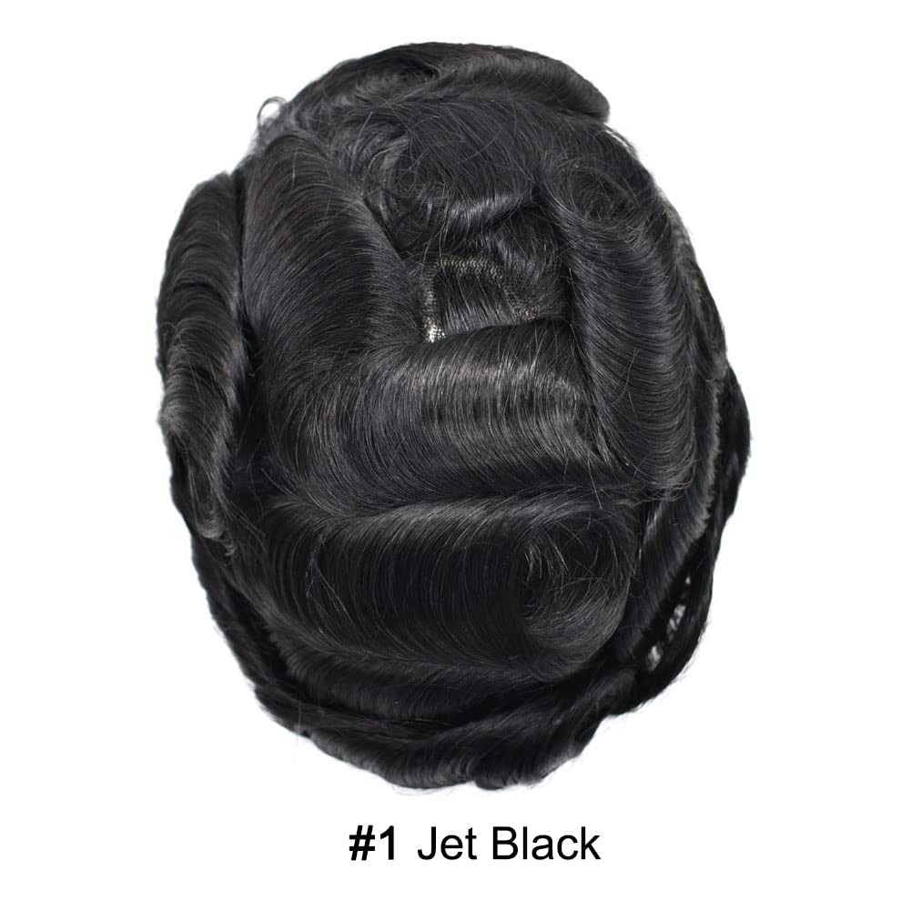 Mens Hair Piece Full French Lace Real Human Replacement System Hair Breathable T