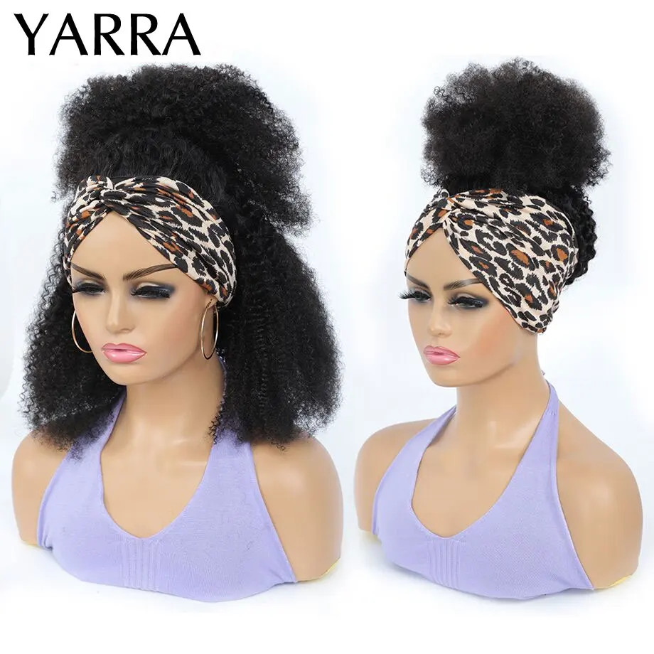 Afro Kinky Curly Human Hair Headband Wig For Black Women 180% Density Glueless