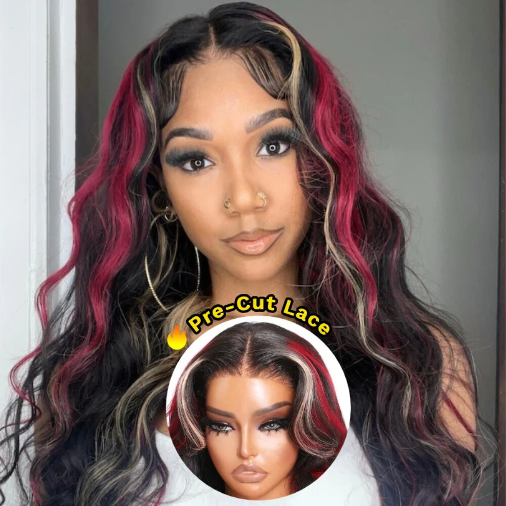 UNice Peruvian Red Black Blonde Body Wave Precut 7×5 Lace Wig Human Hair Wear Go