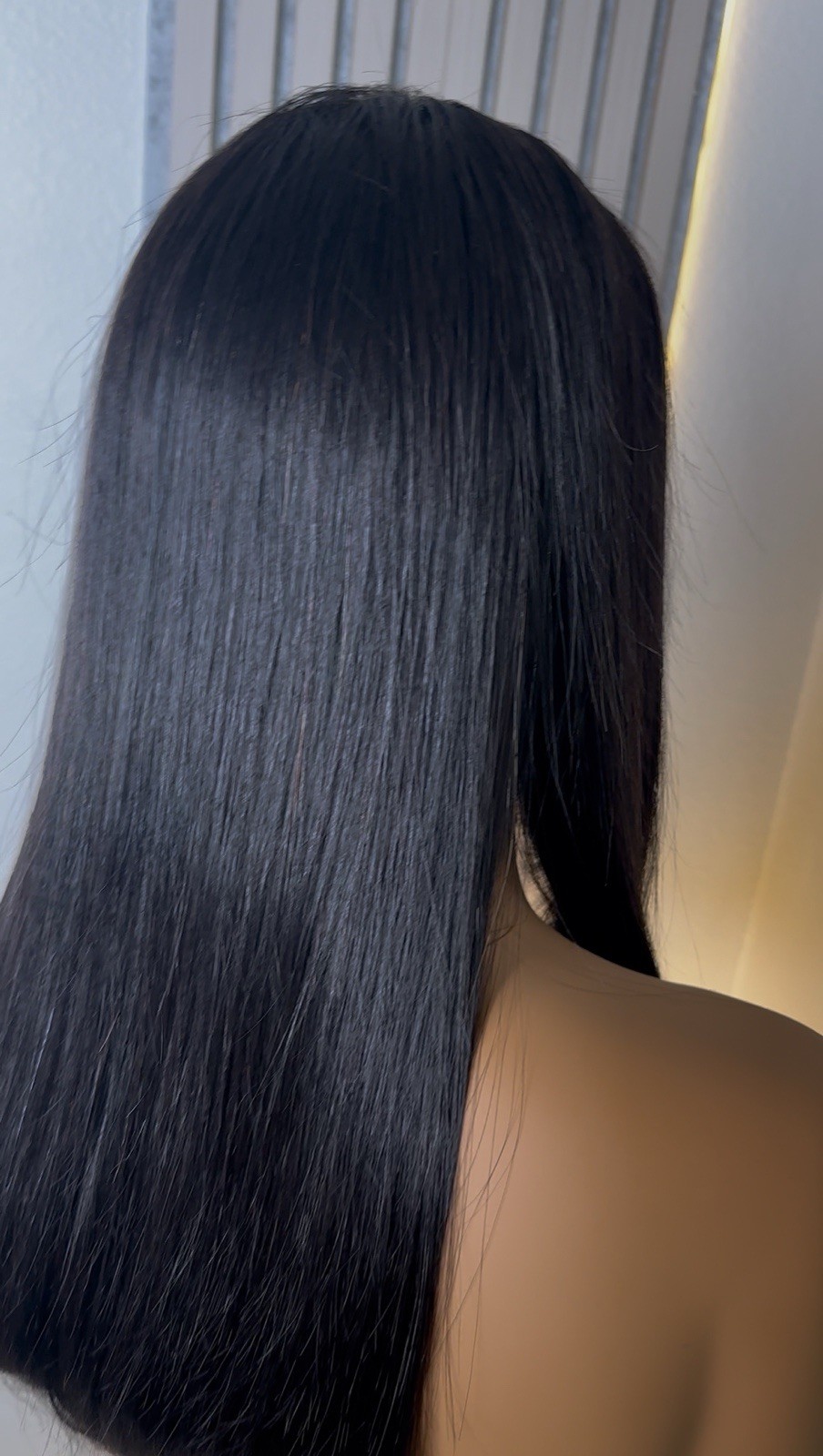 18” Black Layered Cut Wig 5×5 HD Lace Closure Side Part Straight Human Hair Wig