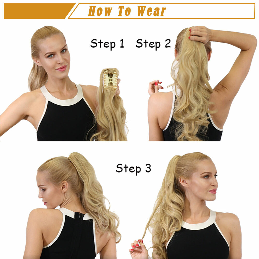 US Long Thick Jaw Claw On Ponytail Clip In Pony Tail Hair Extensions Wavy 12-26″
