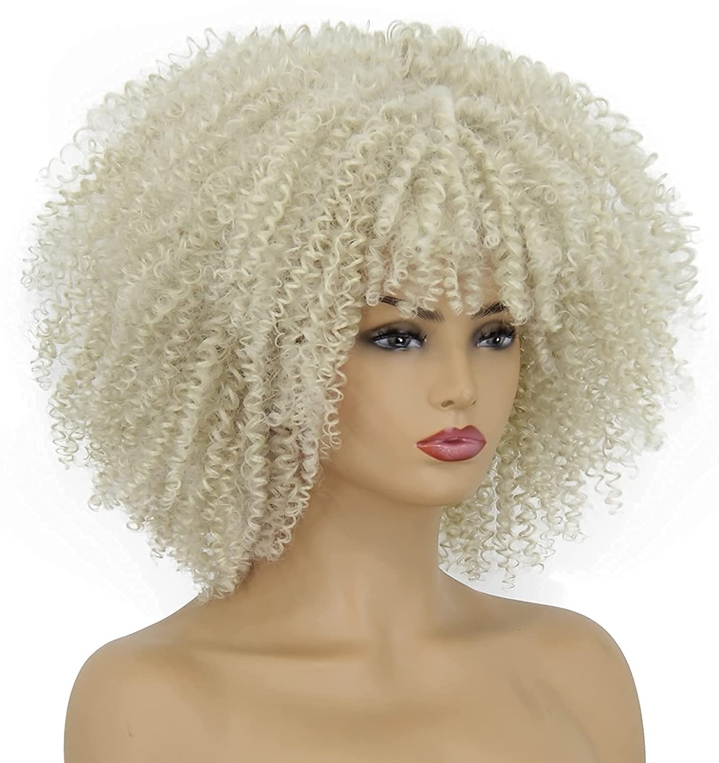 Jerry Curly Afro Wigs for Black Women Afro Kinky Curly Wig with Bang Gray Blonde
