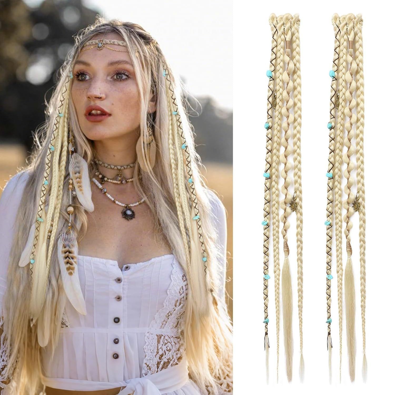 Clip in Braids Extension Boho Dreadlocks Viking Braids on Clips Medival Hair Acc