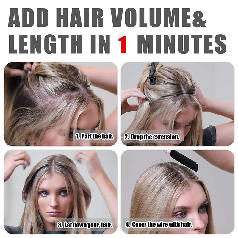 US Long Wire In Hair Extension One Piece Invisible Real Natural Fake Hairpieces