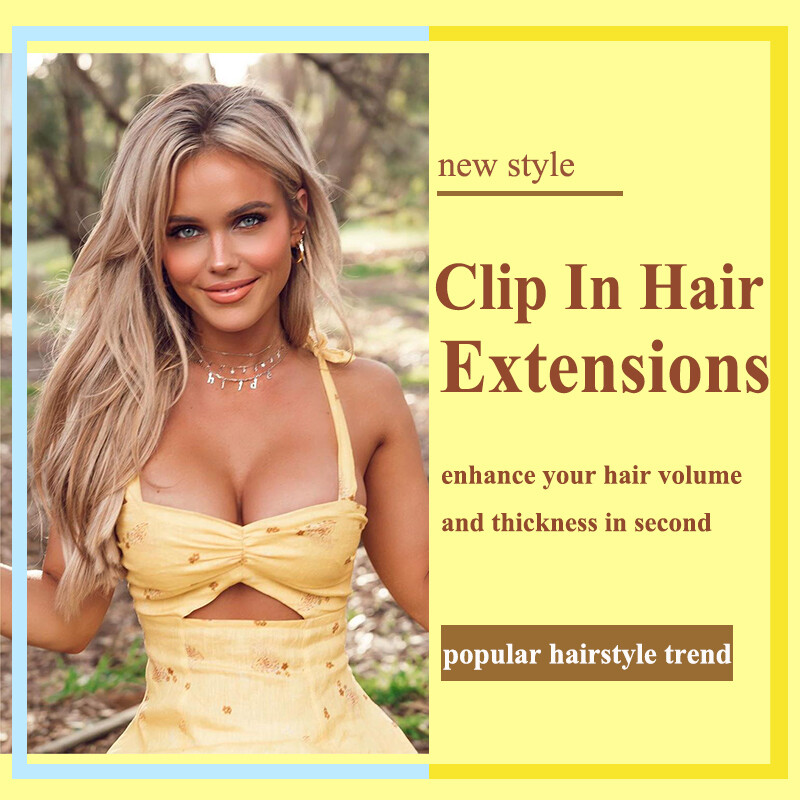 100% Real Natural Clip in Hair Extensions Full Head Thick 8Piece Long Wavy Ombre