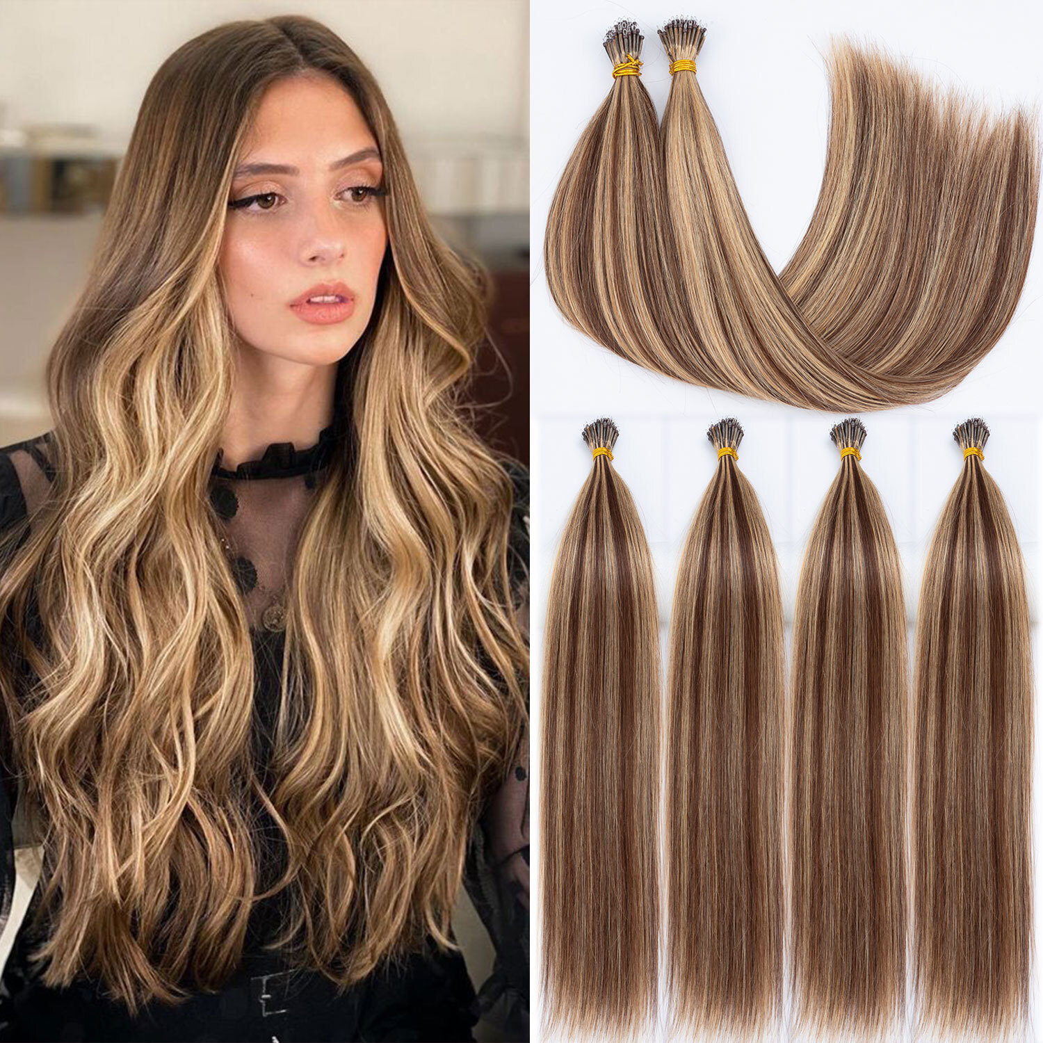 200G+ Thick 100% Remy Human Hair Extensions Nano Ring Micro Loop Beads Highlight