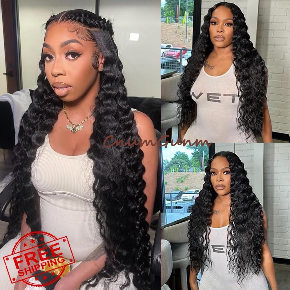 CnumGunm 18 20 22 Inch Loose Deep Wave Human Hair #1b Black LD