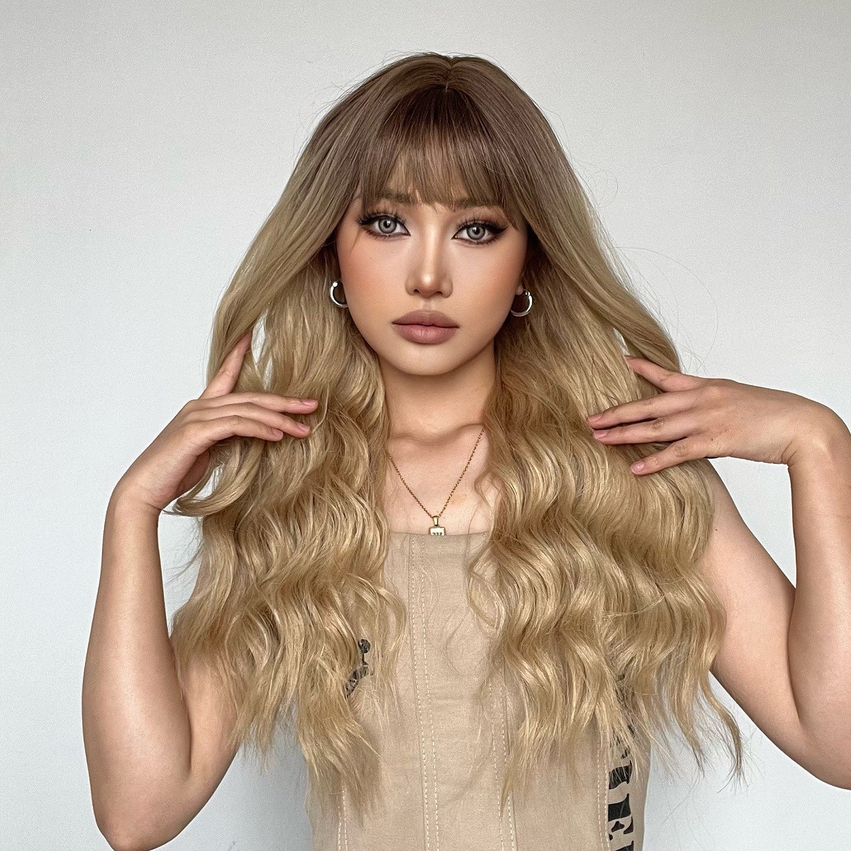 Long Ombré Brown Blonde Pink Curly Wavy Hair Wigs Women Daily Party Cosplay US