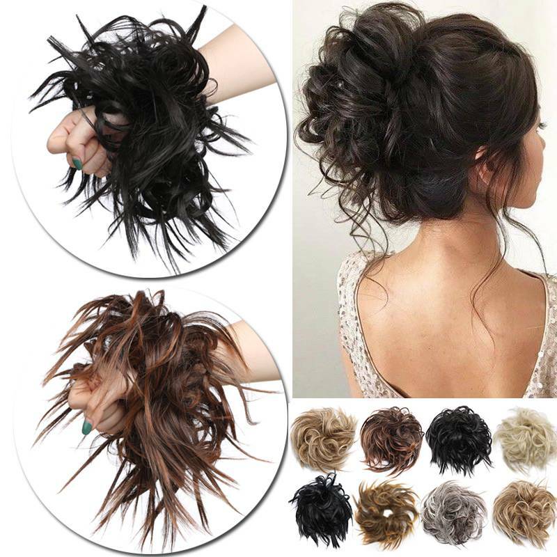 Natural Messy Rose Bun Curly Scrunchie Hair Extensions Updo As Human Hairpiece