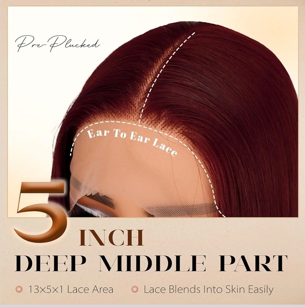 HD Lace Front Wig Human Hair Blend Highlights Burgundy Red 30 Inch