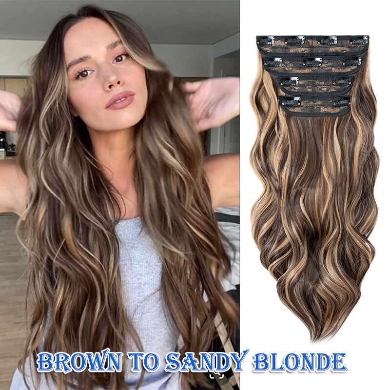 100% 4PCS Full Head Clip in Long Wavy Hair Extensions Thick Hair Piece as human