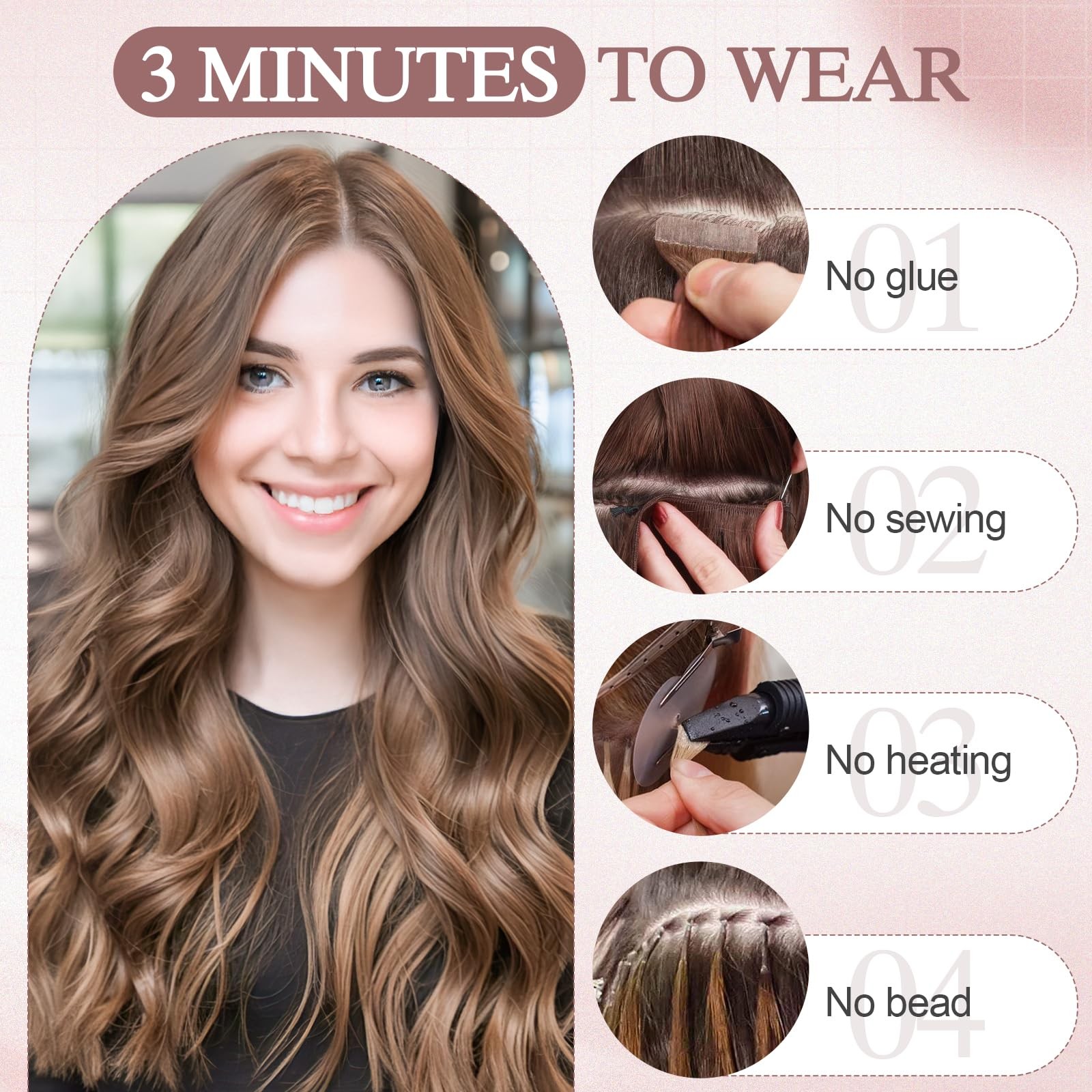 Sego Pro Halo Hair Extensions Real Human Hair Wavy Invisible Wire Hairpiece