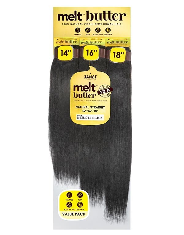 Janet Collection 100% Natural Virgin Remy Hair Melt Butter NATURAL STRAIGHT 3pcs