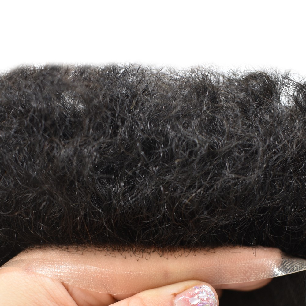 US SALE Afro Curly Black Men Toupee Full Lace Human Hairpiece Kinky Curly