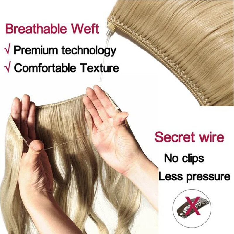 US Long Wire In Hair Extension One Piece Invisible Real Natural Fake Hairpieces