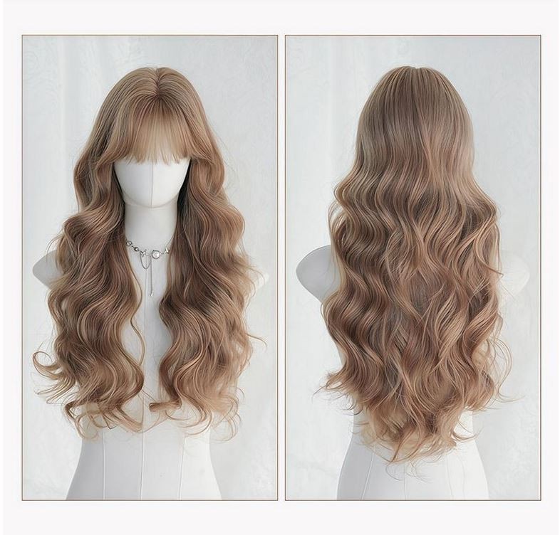 Women’s Long Wave Wig 75cm Pink Gold Full Curly Wig Cosplay Party Hair