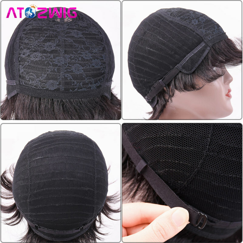 Short Blonde Highlight Bob Cut Wigs Human Hair Wig with Bangs Full Machine Made