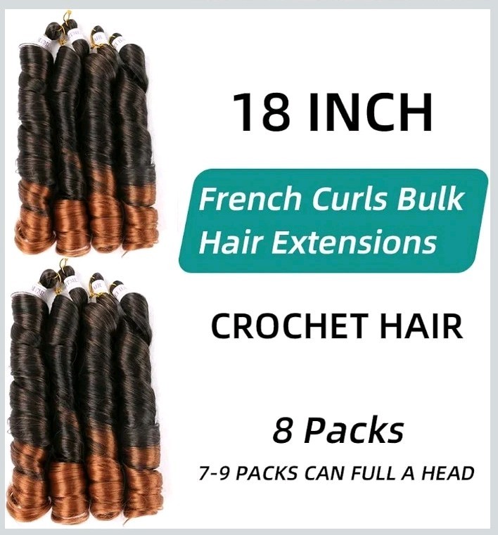 18″ Silky French Curly Braiding Hair 8 Packs Full Head Extensions