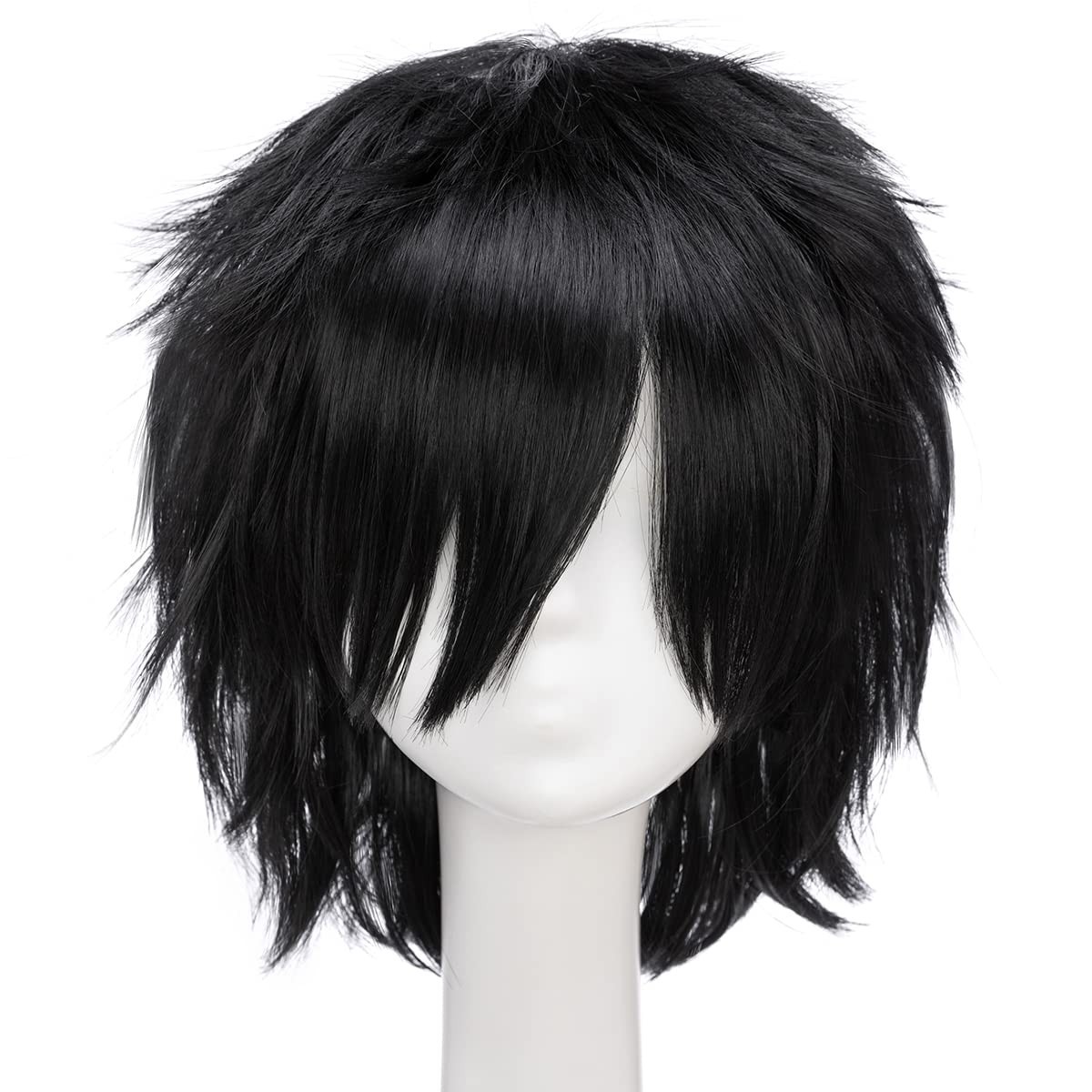 Unisex Short Black Wig Women Mens Male Short Fluffy Layered Pixie Wigs for An…