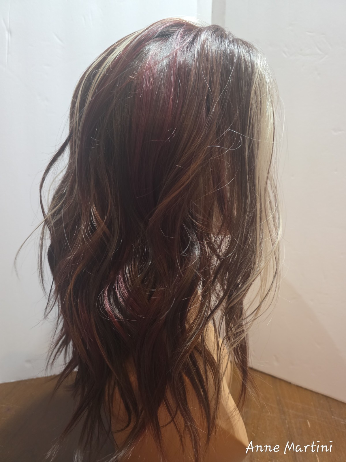 Martini Wigs Lace Front Wavy Wig Free-Part Medium Brown/Blond/Red 16 in