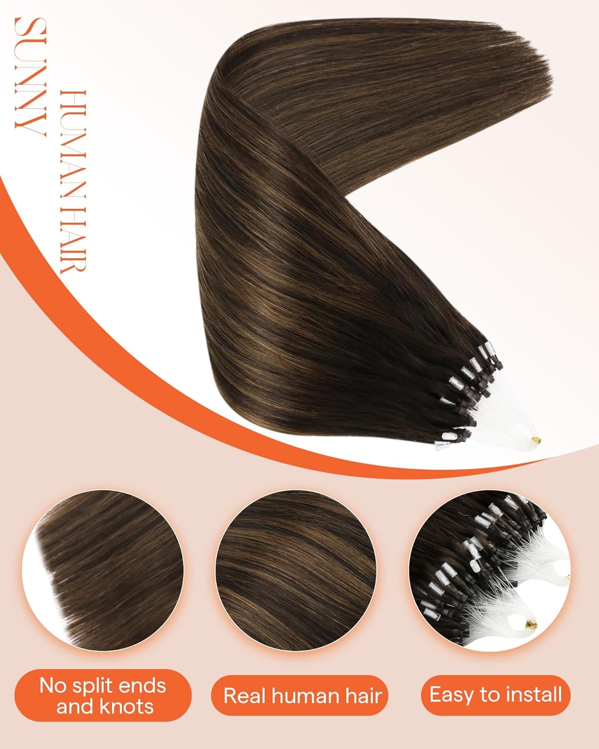 Sunny MICROLINK 14in Dark Brown Balayage Hair Extensions – ML_2-2-6_14_50G3