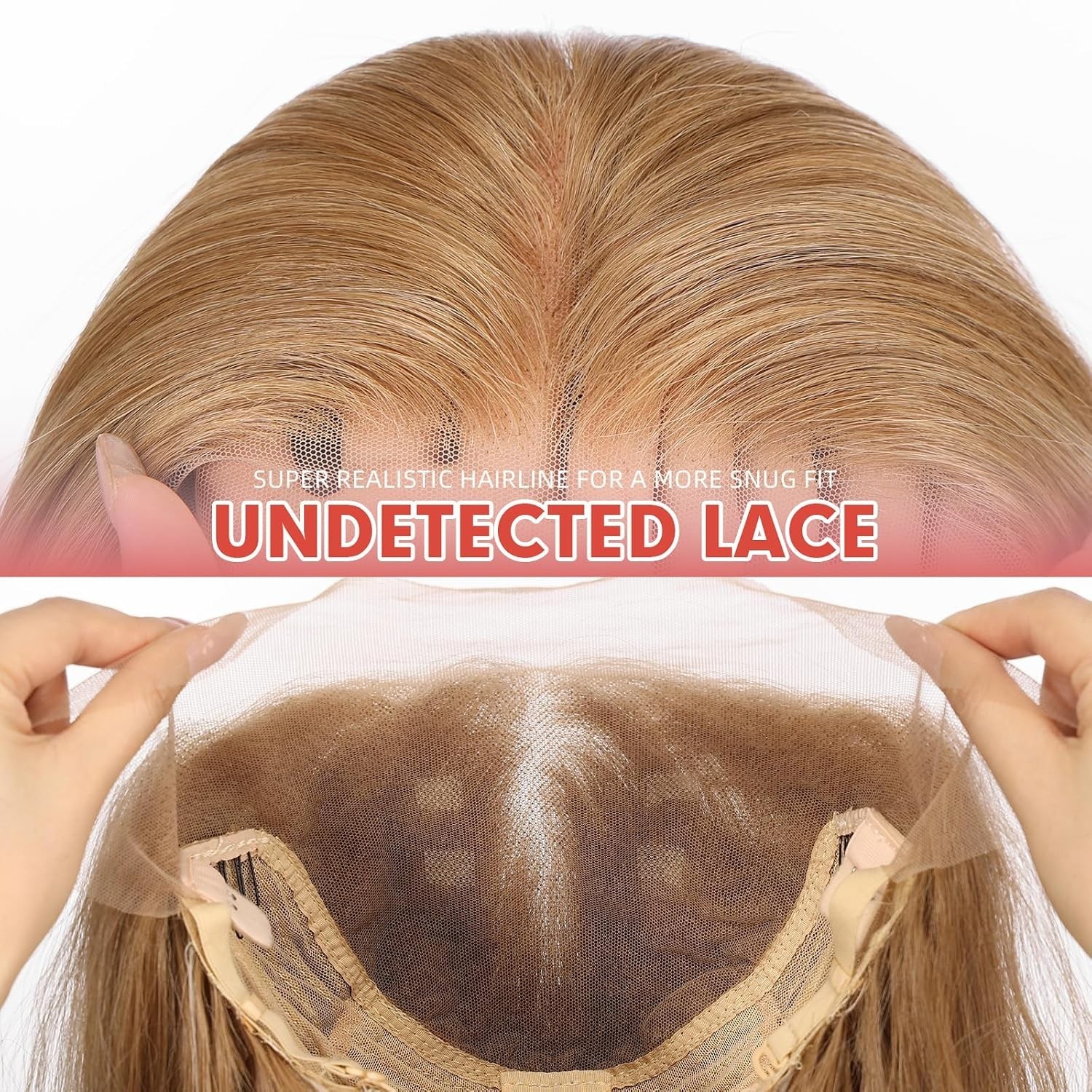 HD Light Brown Lace Front Human Hair Blend Straight Wigs