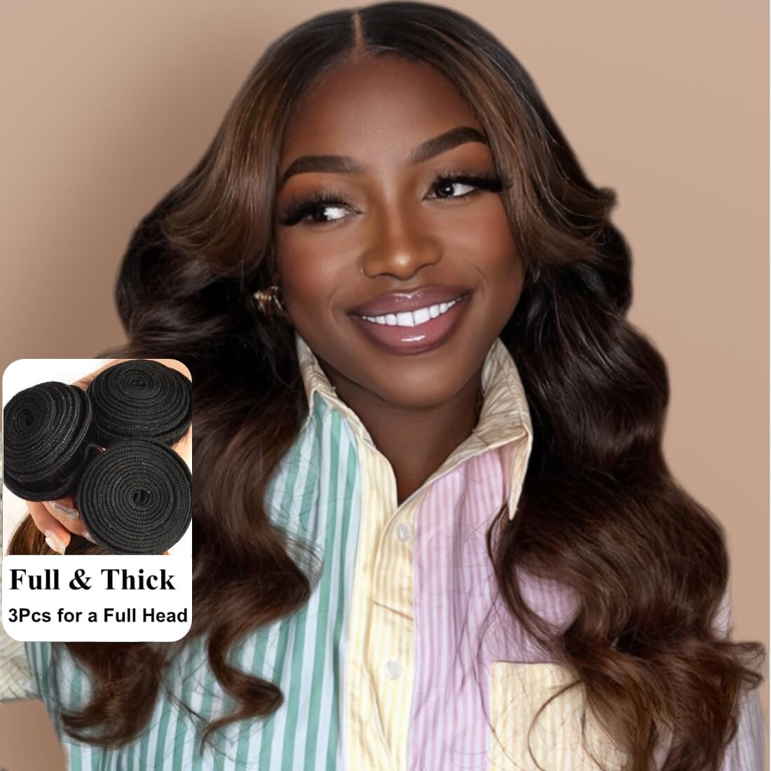 UNice Ombre Chestnut Brown Body Wave 3 Bundles Human Hair Extensions Weaves Weft