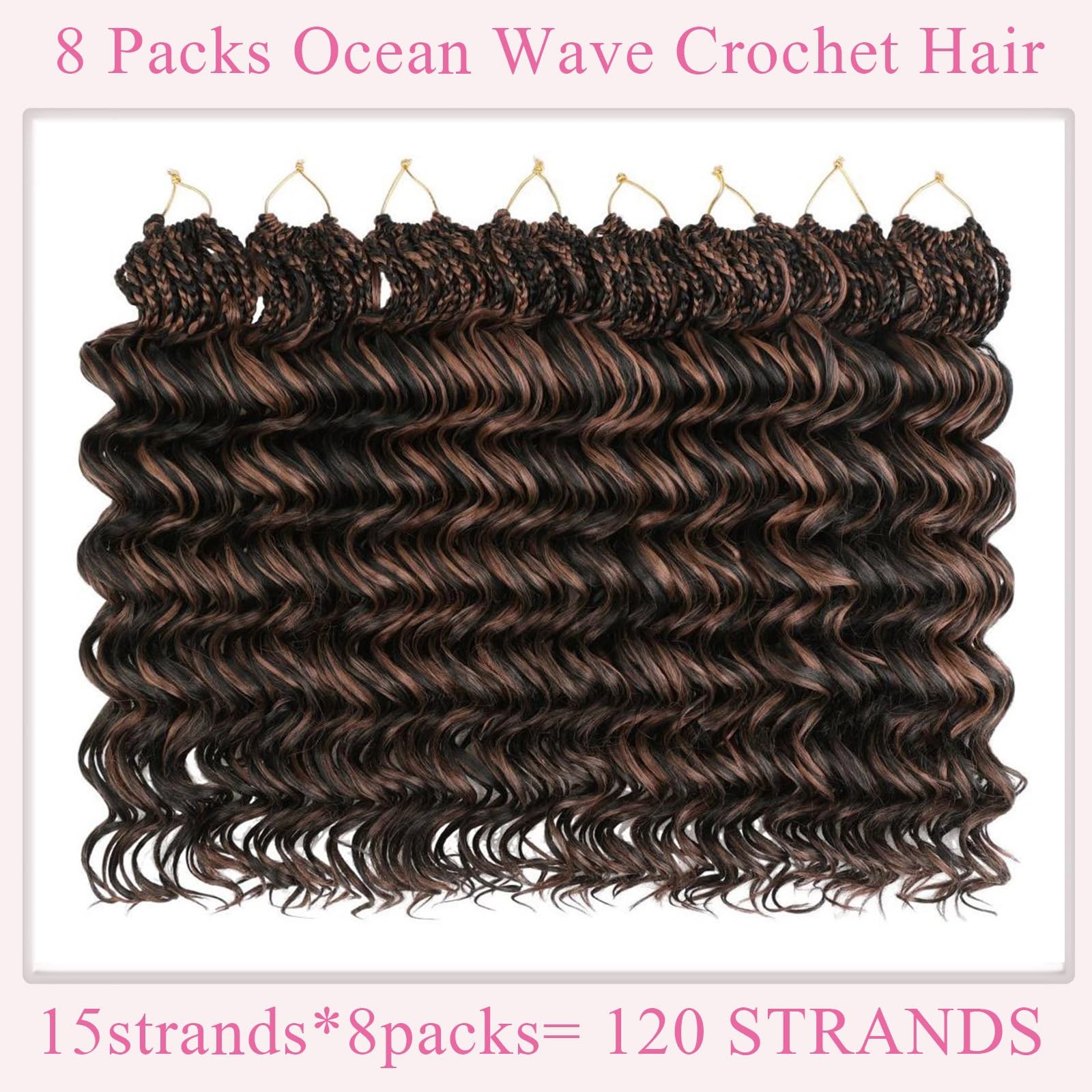 8 Packs Pre Looped Ocean Wave Crochet Hair 18 Inch Synthetic Braids Black Mix…