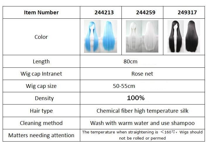 80cm Straight Sleek Long Full Hair Wigs Side Bangs Universal Headgear Anime Cosp
