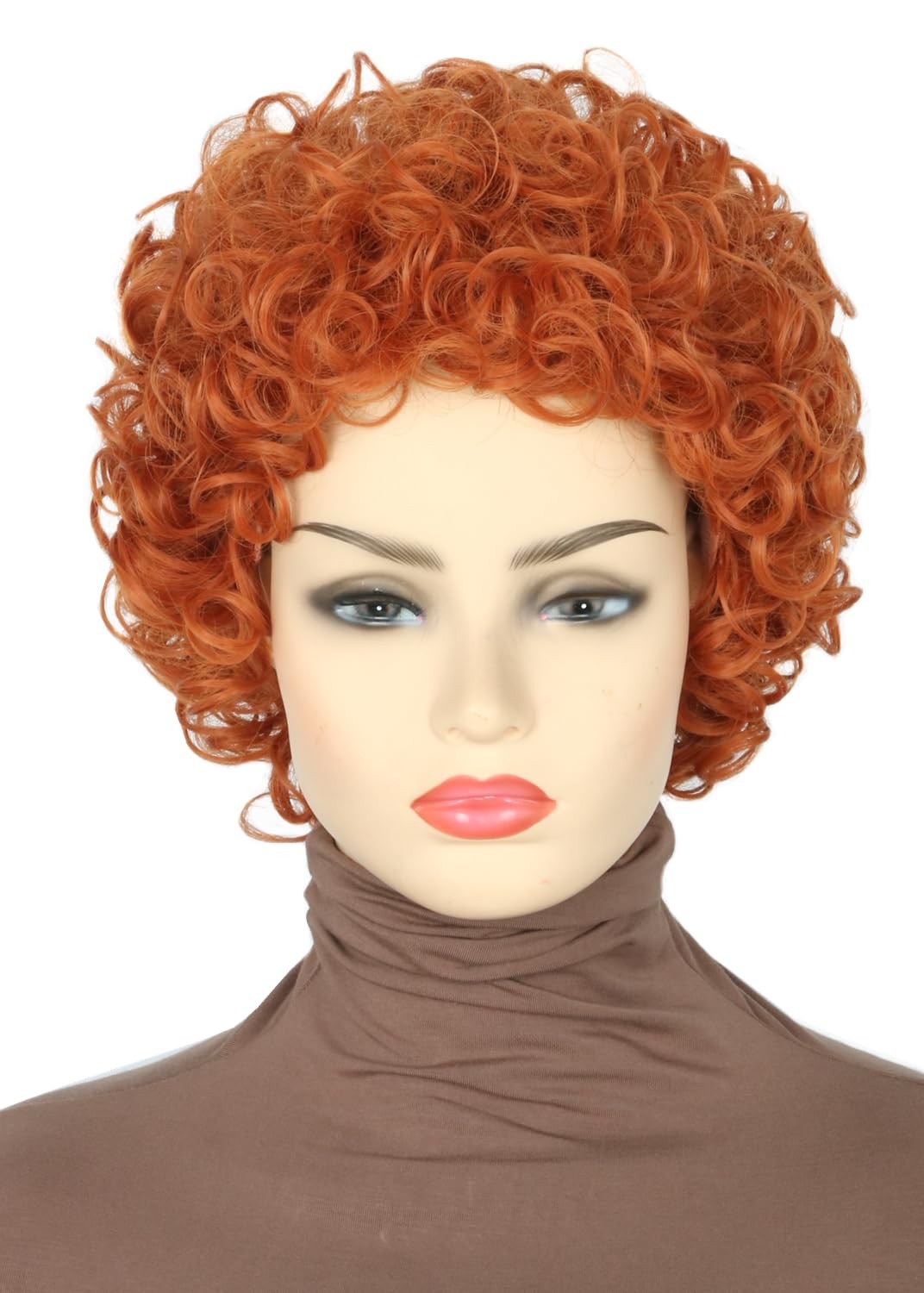 Topcosplay Women or Girls Annie Wig Reddish Brown Short Curly Afro Wig Halloween