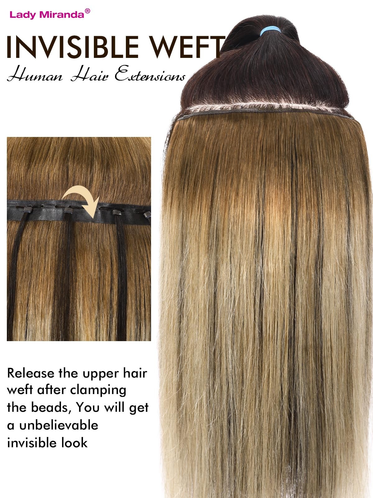 Lady Miranda Ovo Double Weft Hair Extensions Real Human Hair 20 Inch 100G 8Pcs