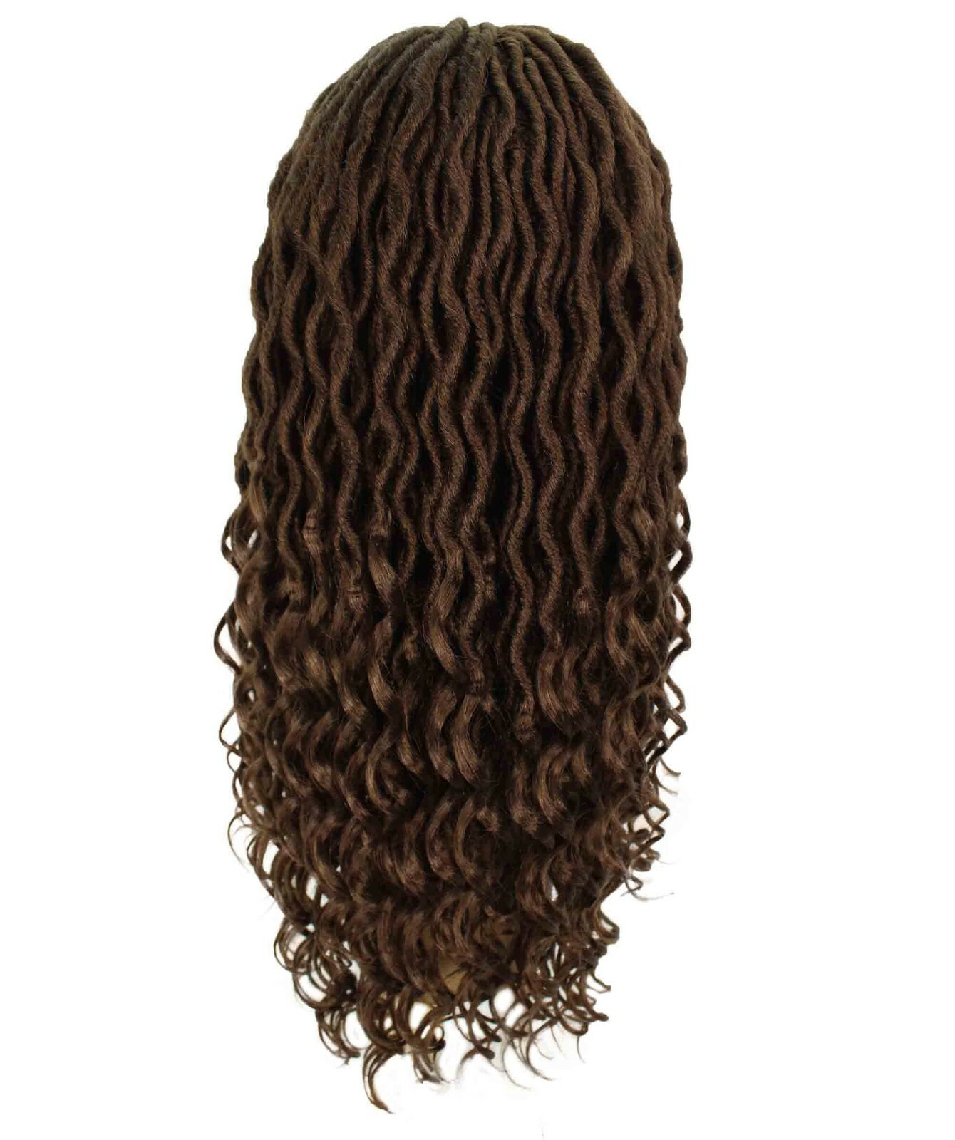 LUXLUXE Andrea 4×4 Curly Long 4X4 Hand Tied Lace Braid Mahogany Brown Wig