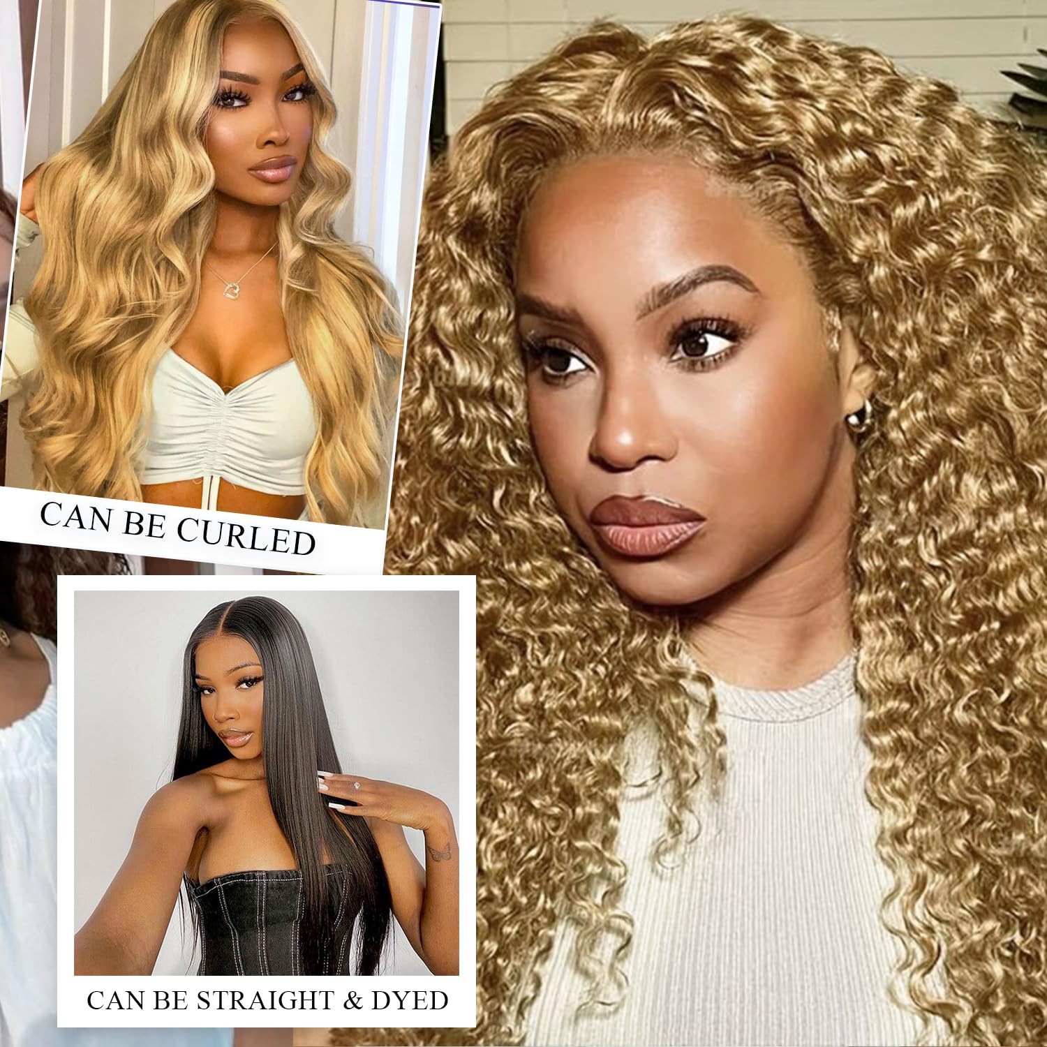 Unipearl Blonde Clip In Hair Extensions Real Human Hair Deep Curly Glueless
