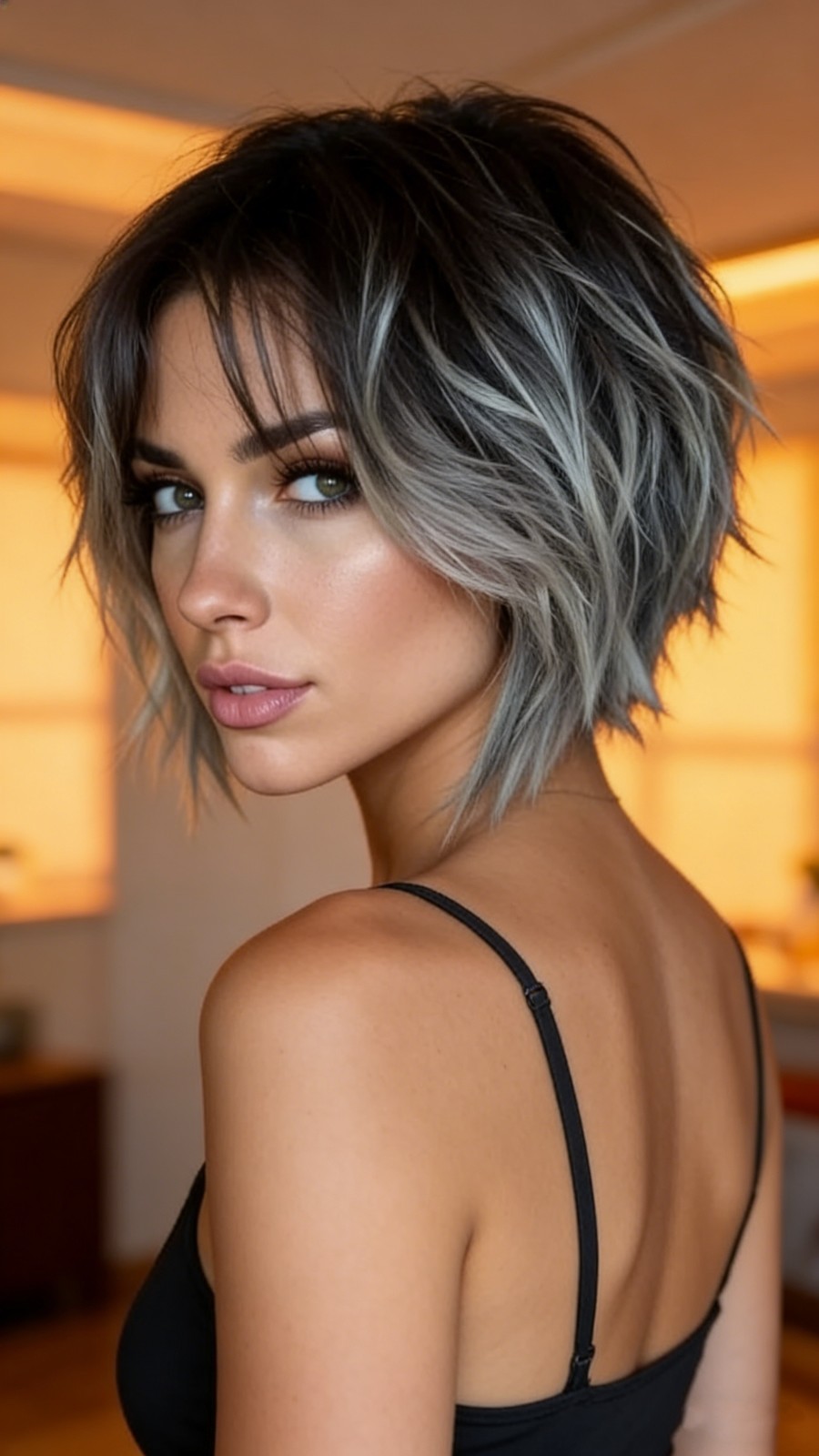 Short Wavy Ombre Gray Bob Wigs 100% Human Hair Lace Front Wigs 13×4