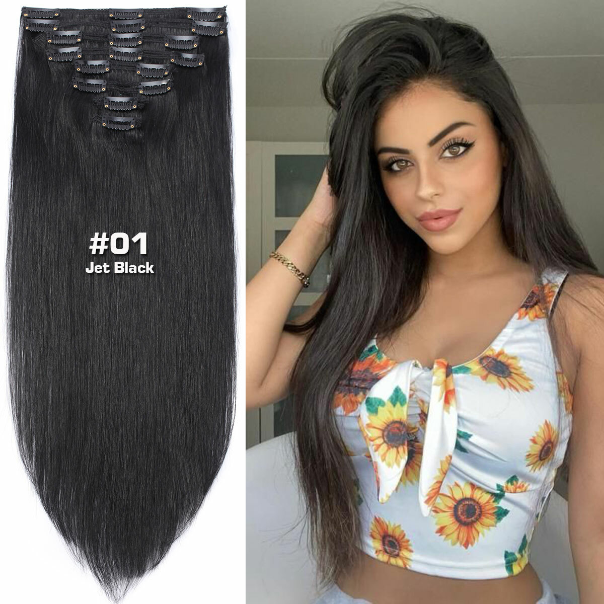Luxury THICK Double Weft Clip In 100% Real Remy Human Hair Extensions Full Head