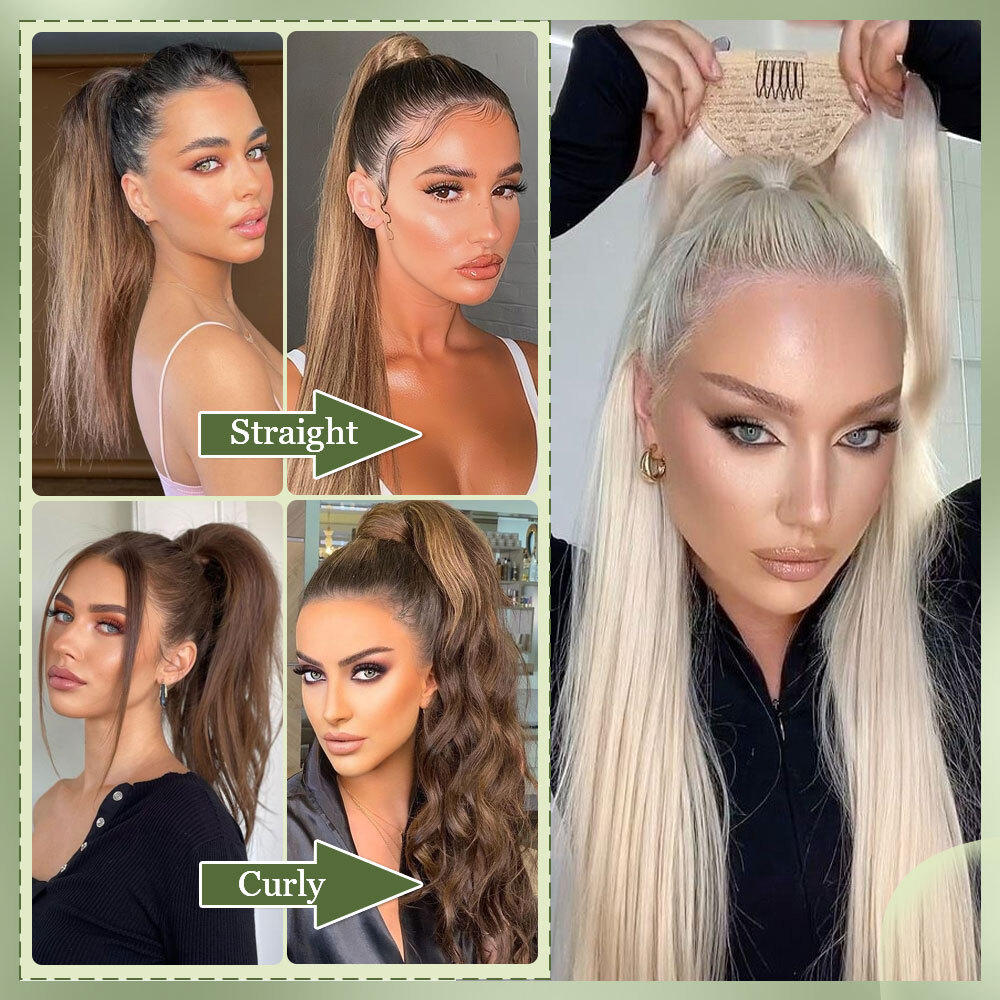 Long/Short Wrap Around Ponytail 100% Natural Clip in Pony Tail Hair Extensions