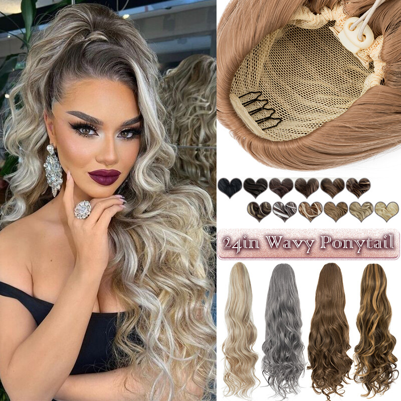 Long Drawstring Clip Ponytail Real As Human Hair Pony Tail Extension Balayage US